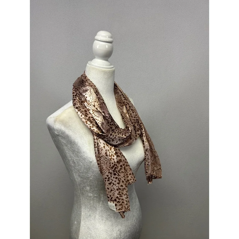 Boho Chic Animal Print Womens OS Brown Snakeskin Silky Scarf